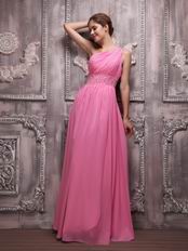 Designer One Shoulder A Skirt Hot Pink Evening Dress Customized