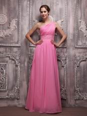 Designer One Shoulder A Skirt Hot Pink Evening Dress Customized
