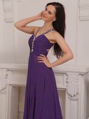 Purple Cross Back V-neck 2014 Top Designer Prom Dress Online