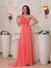 One Shoulder Watermelon Chiffon Skirt New Prom Dress With Drapping