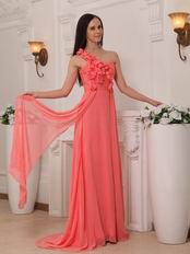 One Shoulder Watermelon Chiffon Skirt New Prom Dress With Drapping