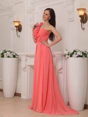 One Shoulder Watermelon Chiffon Skirt New Prom Dress With Drapping