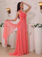 One Shoulder Watermelon Chiffon Skirt New Prom Dress With Drapping