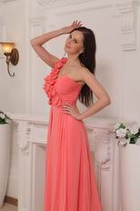 One Shoulder Watermelon Chiffon Skirt New Prom Dress With Drapping