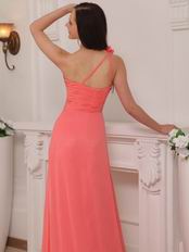 One Shoulder Watermelon Chiffon Skirt New Prom Dress With Drapping