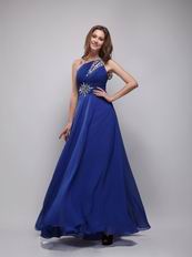 Cerulean Blue Empire One Shoulder Chiffon Prom Evening Dress