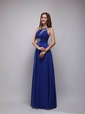 Cerulean Blue Empire One Shoulder Chiffon Prom Evening Dress