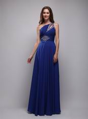 Cerulean Blue Empire One Shoulder Chiffon Prom Evening Dress