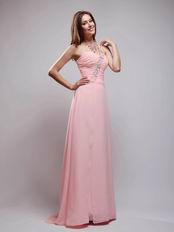 Pearl Pink Chiffon A Evening Dress With One Shoulder Skirt
