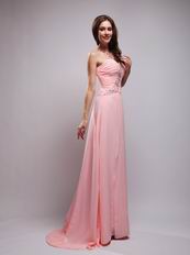 Pearl Pink Chiffon A Evening Dress With One Shoulder Skirt