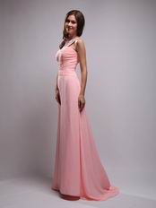 Pearl Pink Chiffon A Evening Dress With One Shoulder Skirt