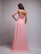 Pearl Pink Chiffon A Evening Dress With One Shoulder Skirt