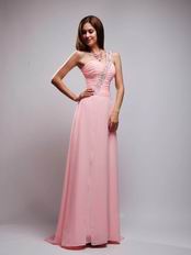 Pearl Pink Chiffon A Evening Dress With One Shoulder Skirt