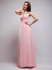 Pearl Pink Chiffon A Evening Dress With One Shoulder Skirt