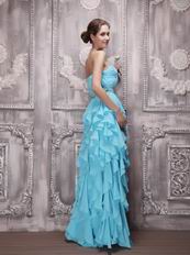 Aqua Blue Sweetheart Ruffled Cascade Skirt Prom Evening Dress