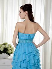 Aqua Blue Sweetheart Ruffled Cascade Skirt Prom Evening Dress