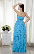 Aqua Blue Sweetheart Ruffled Cascade Skirt Prom Evening Dress