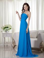 One Shoulder Azure Blue Chiffon Appliques 2014 New Prom Dress