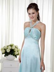 Light Blue Criss Cros Back Halter Prom Dress 2014 Styles