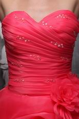 Coral Pink Ball Gown 15th Quinceanera Dress With Handmade Flower