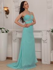 One Shoulder Aqua Blue Chiffon Skirt Prom Dress With Side Split