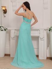 One Shoulder Aqua Blue Chiffon Skirt Prom Dress With Side Split