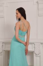 One Shoulder Aqua Blue Chiffon Skirt Prom Dress With Side Split