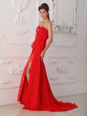 Designer Prom Dress With Sweetheart Red Split Chiffon Skirt