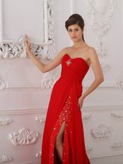 Designer Prom Dress With Sweetheart Red Split Chiffon Skirt