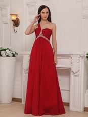 One Shoulder Cross Back Floor Length Wine Red Prom Dress