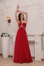 One Shoulder Cross Back Floor Length Wine Red Prom Dress