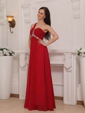 One Shoulder Cross Back Floor Length Wine Red Prom Dress