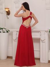 One Shoulder Cross Back Floor Length Wine Red Prom Dress