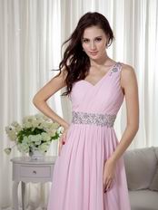 Cute Baby Pink One Shoulder Chiffon Prom Dance Party Dress