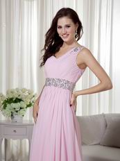 Cute Baby Pink One Shoulder Chiffon Prom Dance Party Dress