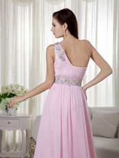 Cute Baby Pink One Shoulder Chiffon Prom Dance Party Dress