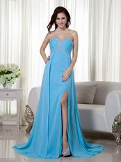 Empire Waist Best Aqua Blue Prom Dress With Side Split