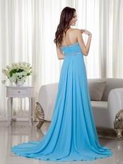 Empire Waist Best Aqua Blue Prom Dress With Side Split