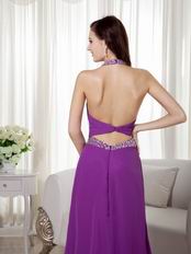 Sexy Halter V-Neck Purple Open Back La Prom Dress With Side Split