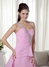 One Shoulder Sweetheart High-low Pink Chiffon Skirt Prom Dress
