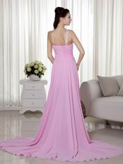 One Shoulder Sweetheart High-low Pink Chiffon Skirt Prom Dress