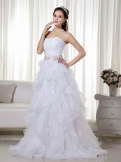 White Stapless Ruffled Skirt White Organza Prom Dress With Beads