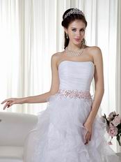 White Stapless Ruffled Skirt White Organza Prom Dress With Beads