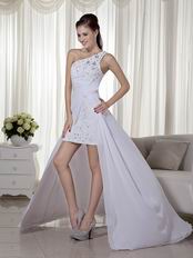 Criss Cross Back One Shoulder High-low White Chiffon Prom Dress