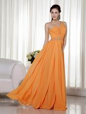 One Shoulder Orange Floor Length Cache Prom Dress With Beading