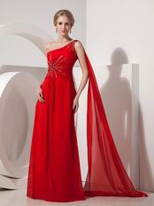 One Shoulder Watteau Dark Red Chiffon Celebrity Prom Dress