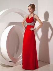 Stylish Halter Top Neck Dark Red Prom Dress At Cheap Prices