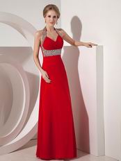 Stylish Halter Top Neck Dark Red Prom Dress At Cheap Prices