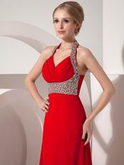 Stylish Halter Top Neck Dark Red Prom Dress At Cheap Prices