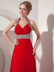 Stylish Halter Top Neck Dark Red Prom Dress At Cheap Prices